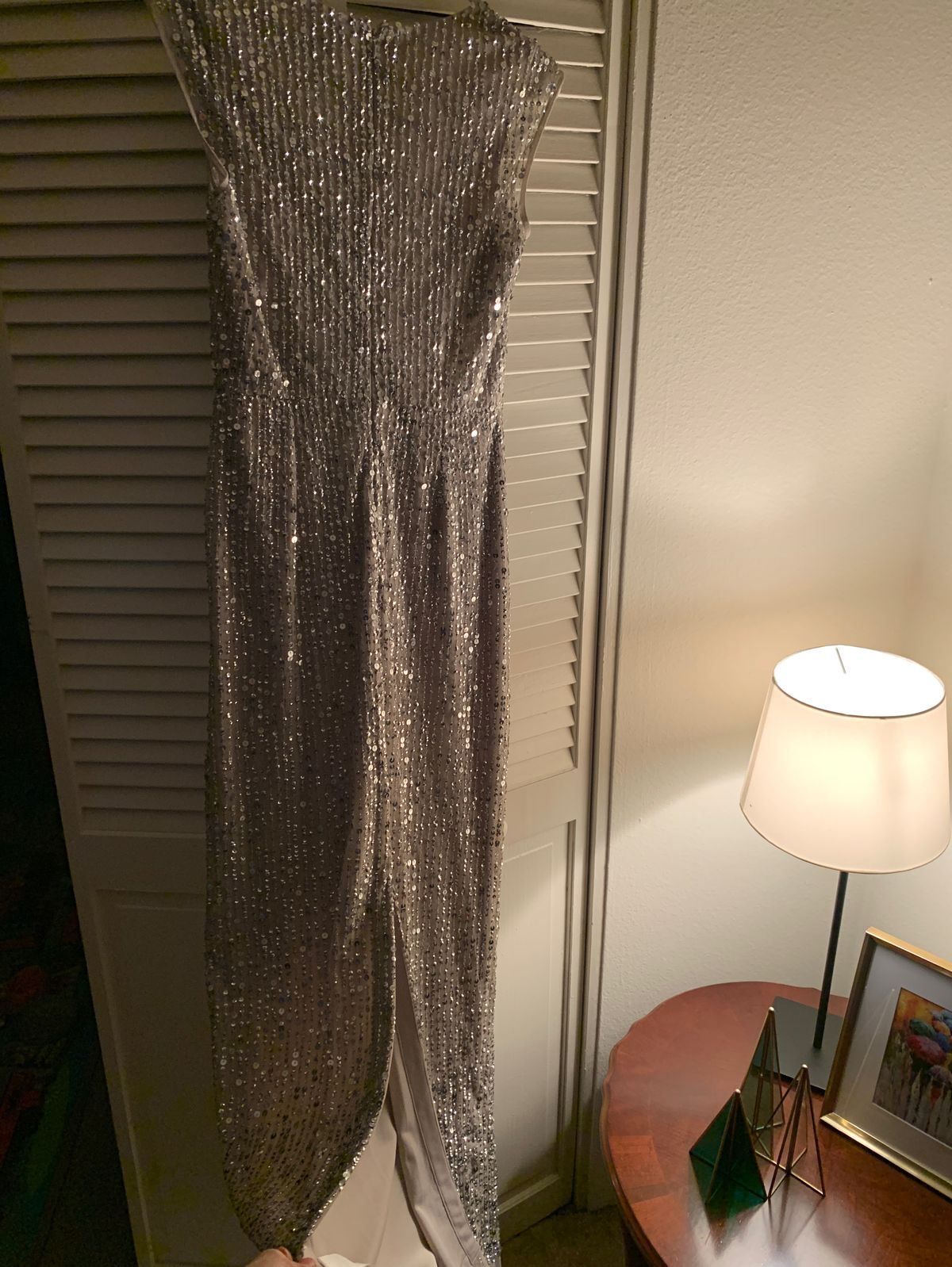 Adrianna Papell Size 6 Wedding Guest Silver Floor Length Maxi on Queenly