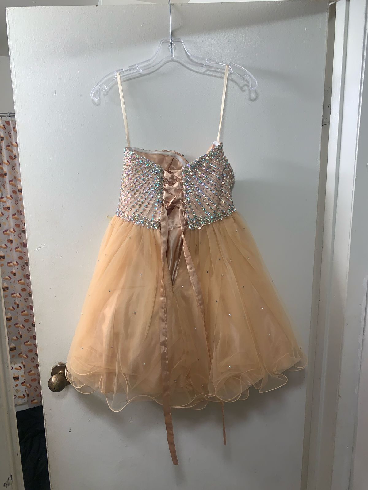 Size 0 Homecoming Strapless Sequined Nude Ball Gown on Queenly