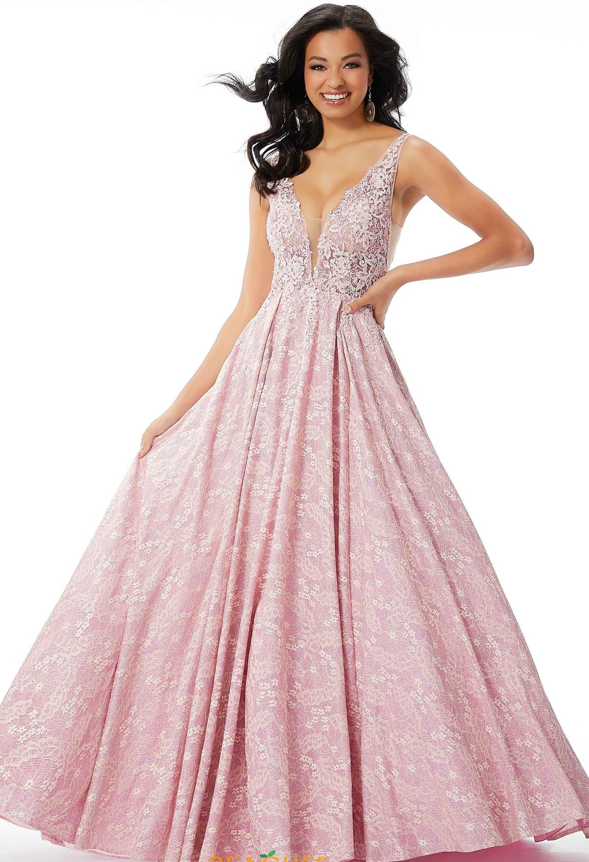 Style Belle Morilee Size 4 Prom Lace Pink Ball Gown on Queenly