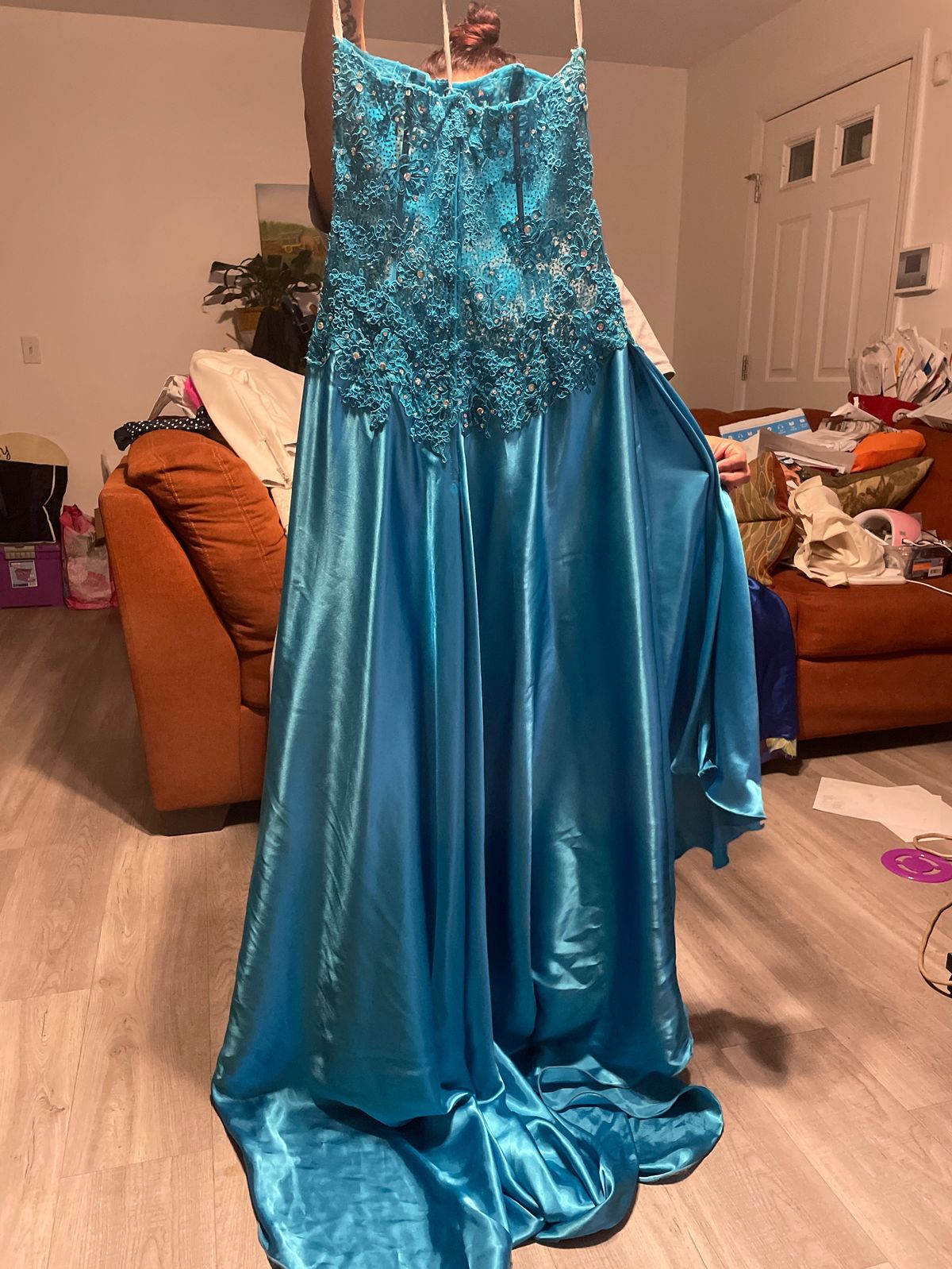 Size 12 Prom Turquoise Blue Side Slit Dress on Queenly