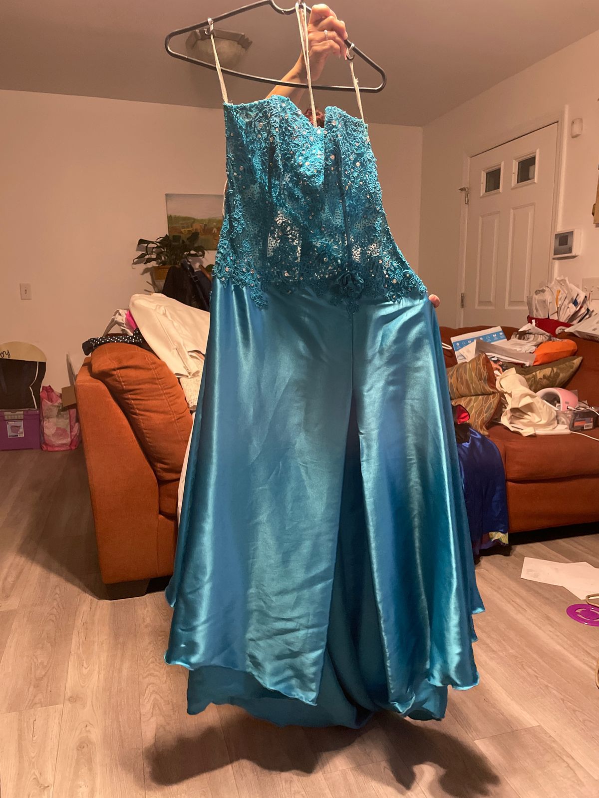 Size 12 Prom Turquoise Blue Side Slit Dress on Queenly