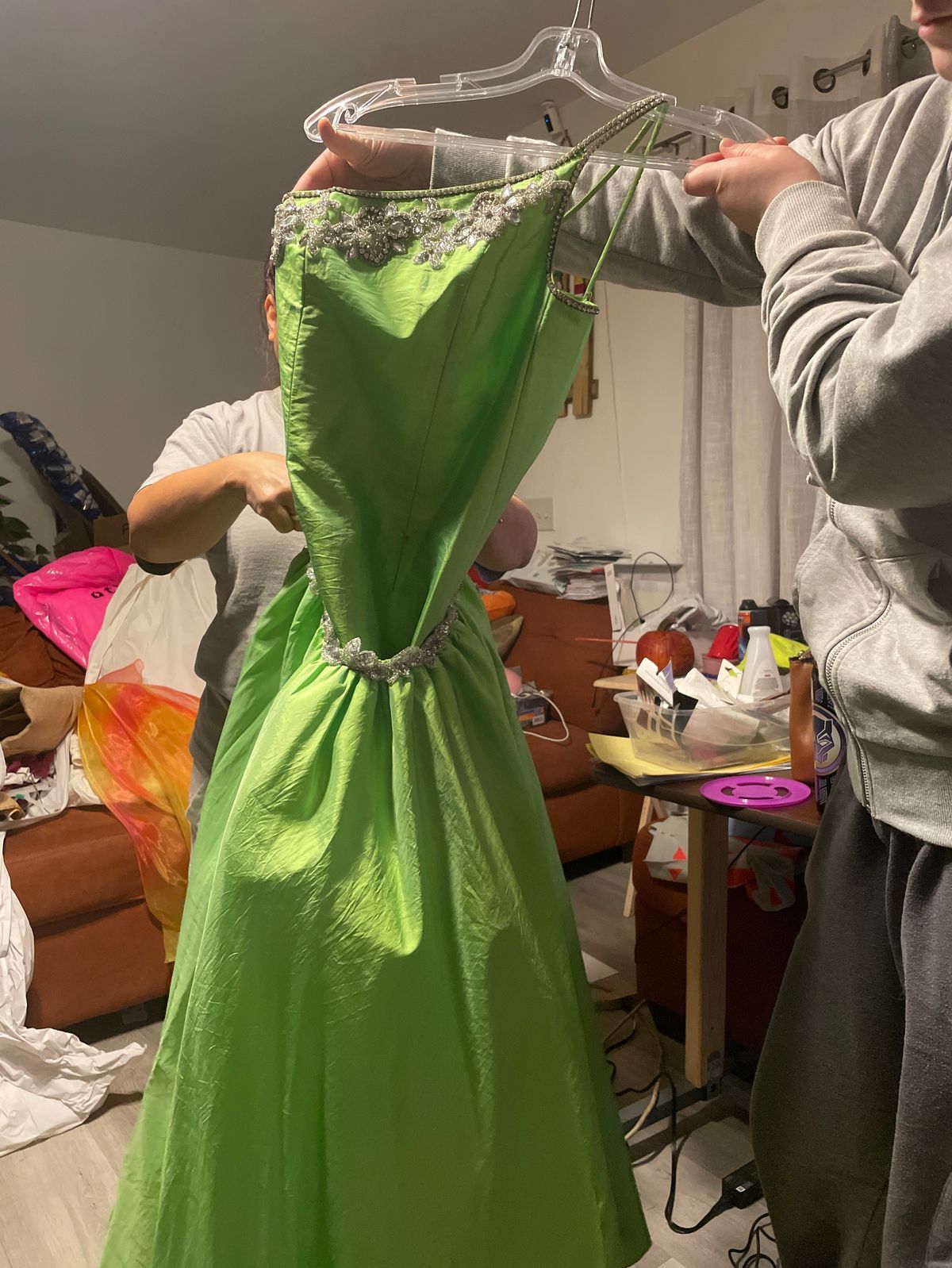 Size 0 Prom Sequined Lime Green Ball Gown on Queenly