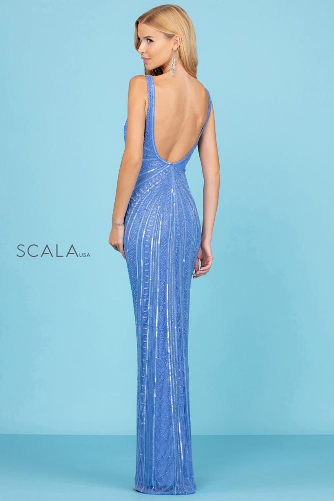 Style 60287 Scala Size 8 Pageant Blue Side Slit Dress on Queenly