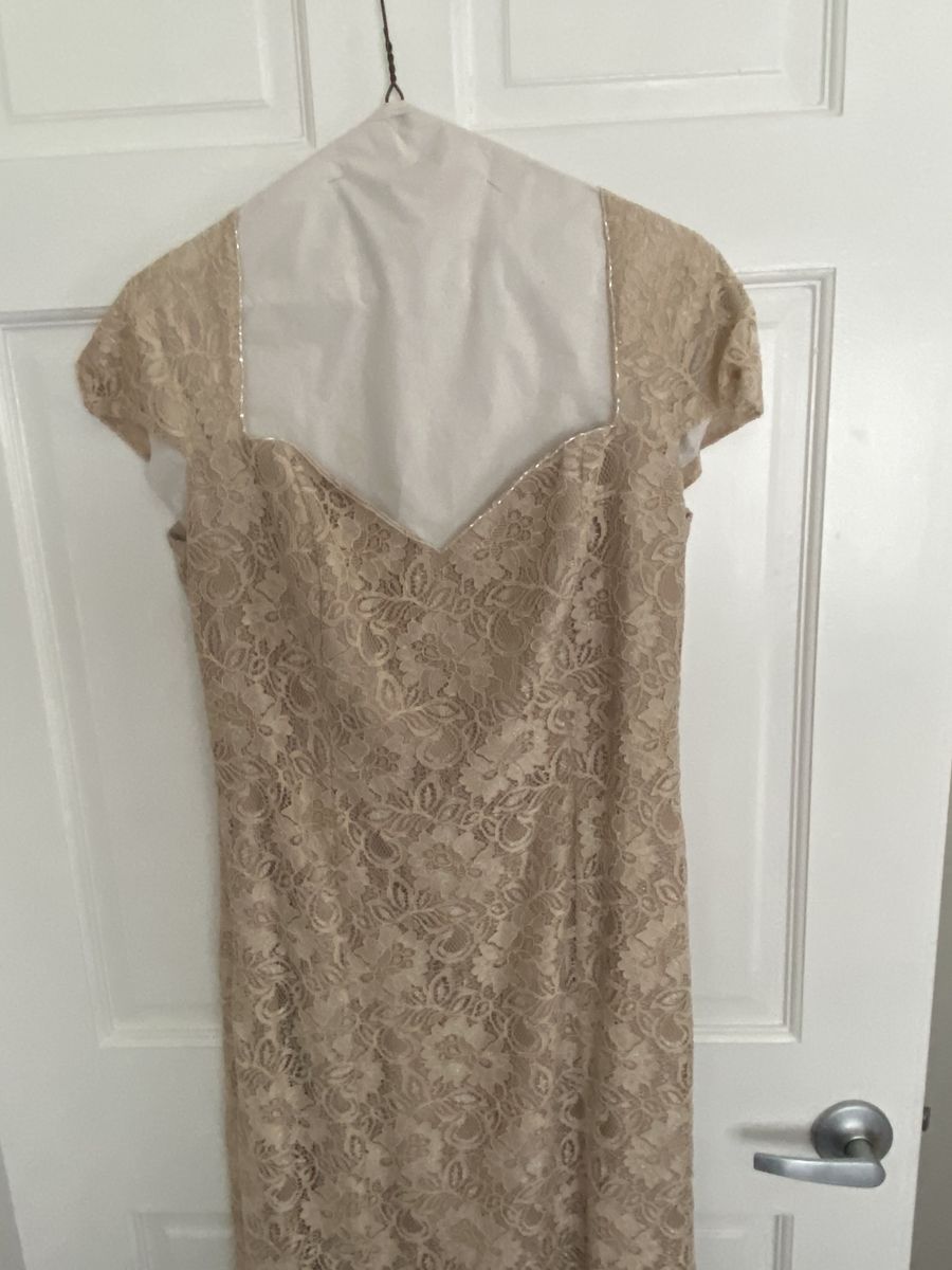 Jade couture Size 8 Bridesmaid Cap Sleeve Lace Nude Mermaid Dress on Queenly