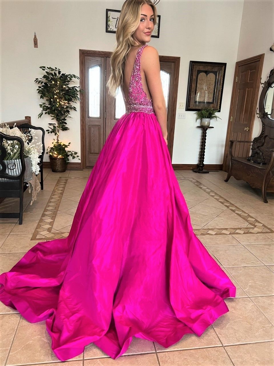 Sherri Hill Size 2 Prom Sequined Hot Pink Ball Gown on Queenly