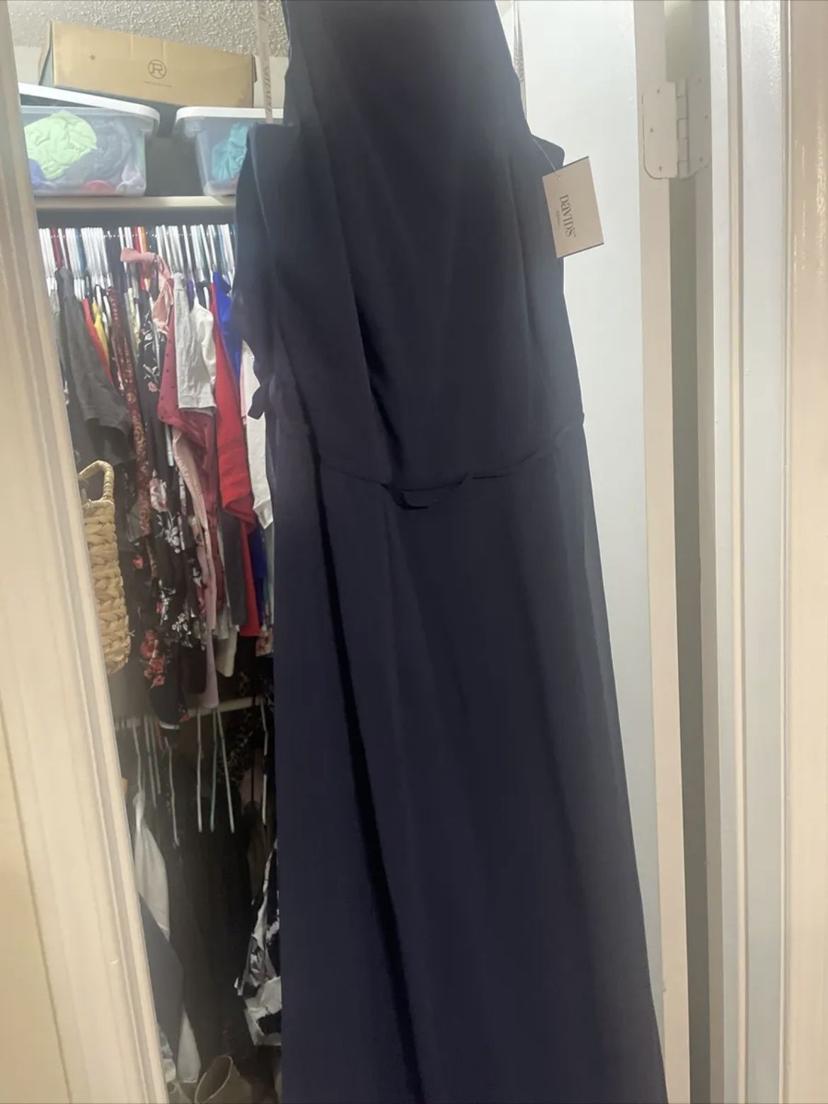 David's Bridal Plus Size 16 Bridesmaid Navy Blue A-line Dress on Queenly