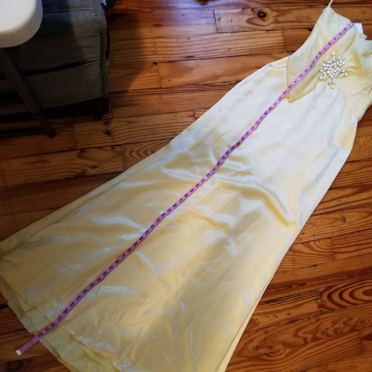Vintage Size 4 Strapless Satin Yellow Mermaid Dress on Queenly