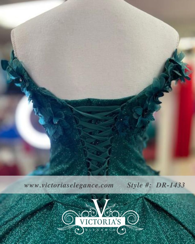 Style 1433 Victoria's Elegance Size 4 Off The Shoulder Lace Green Ball Gown on Queenly