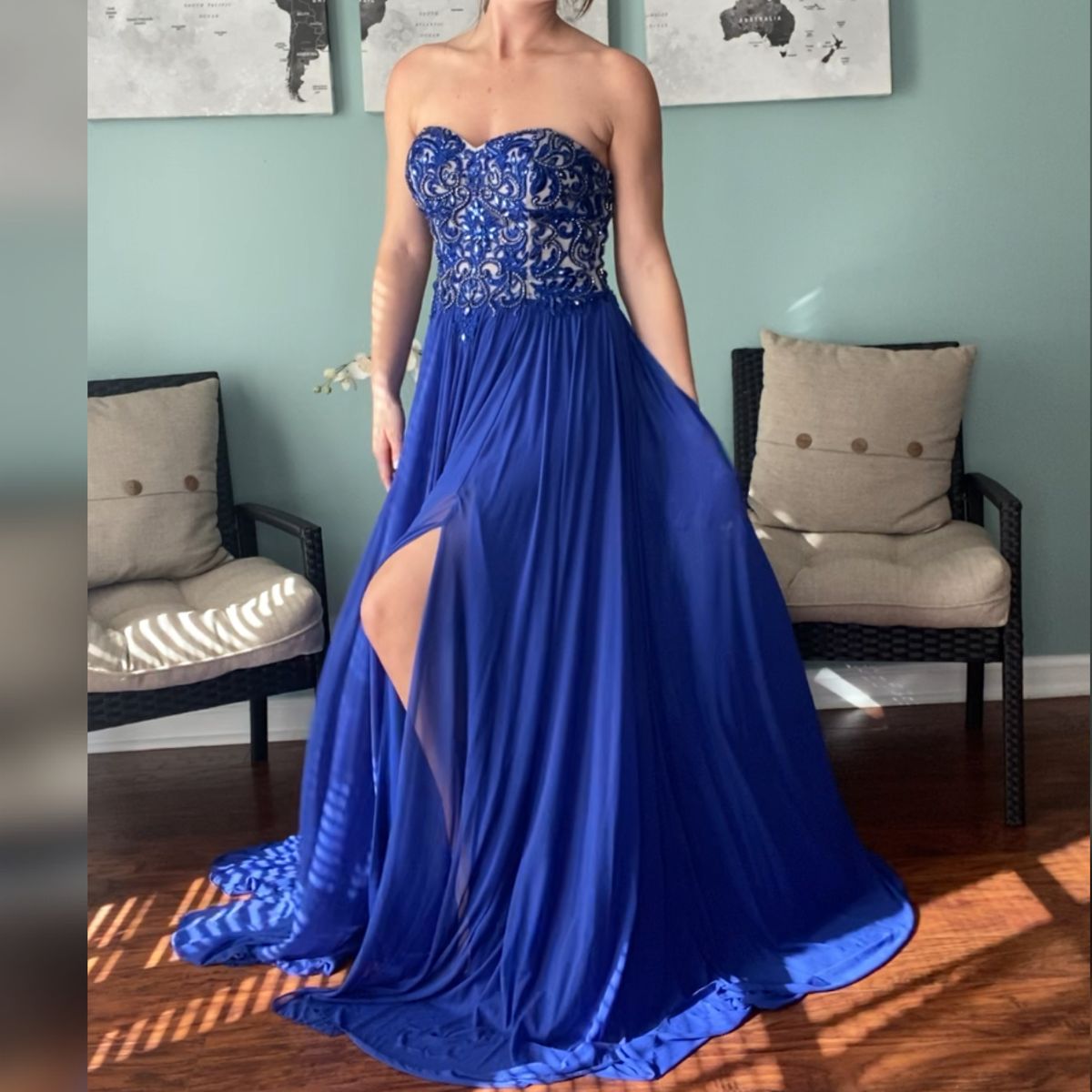 Jovani Size 2 Prom Royal Blue Floor Length Maxi on Queenly