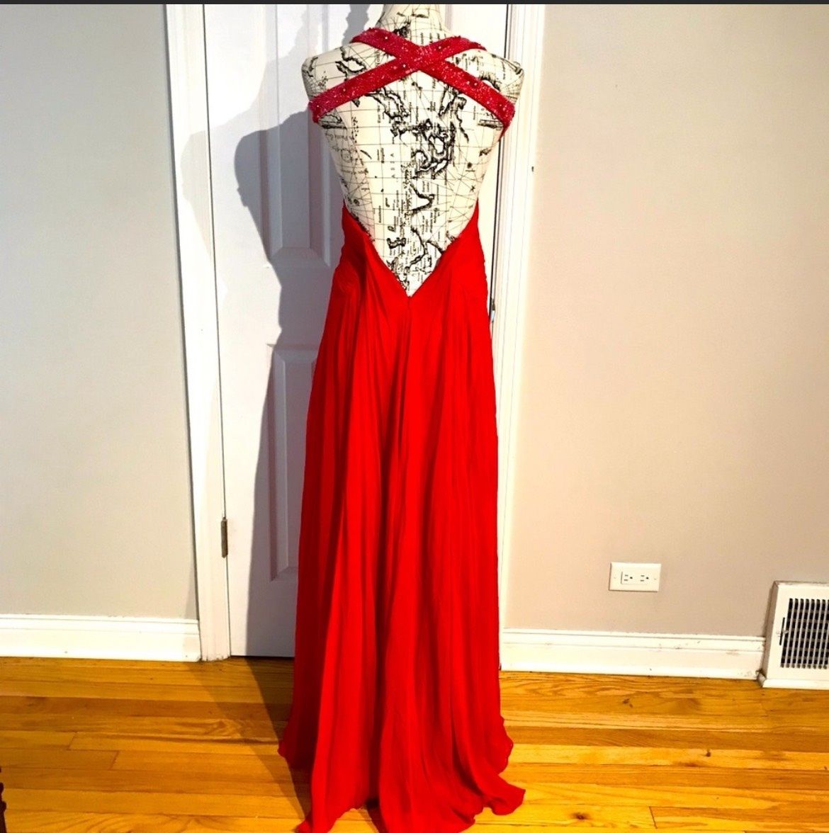 C by N Size 00 Prom Satin Red A-line Dress on Queenly