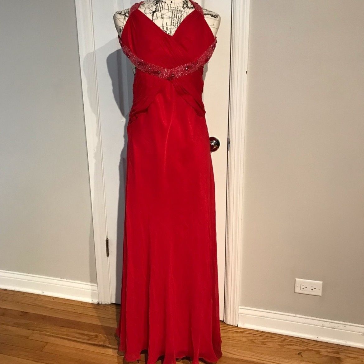 C by N Size 00 Prom Satin Red A-line Dress on Queenly