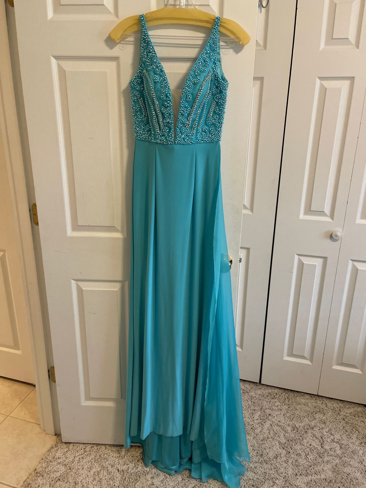 Sherri Hill Size 0 Pageant Sheer Blue Floor Length Maxi on Queenly