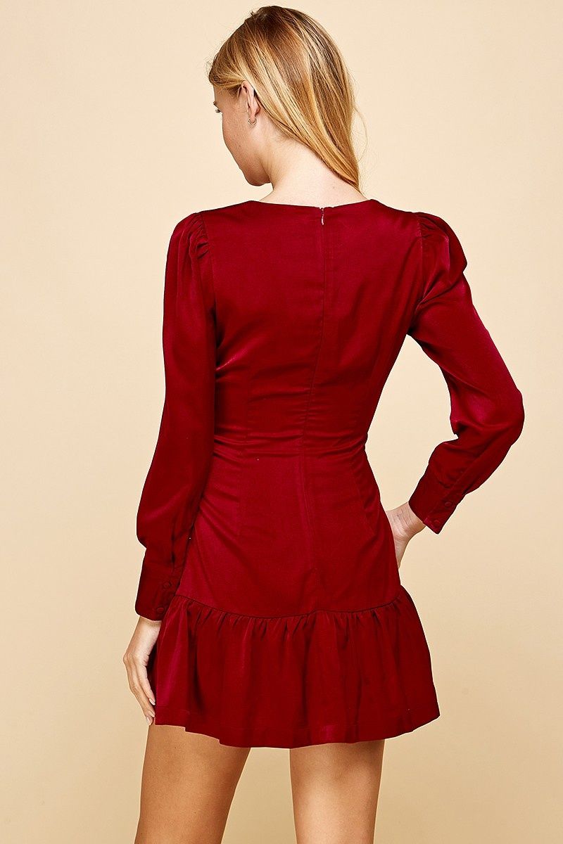 Style CD01712 Pretty Follies Size 2 Long Sleeve Burgundy Red Cocktail Dress on Queenly