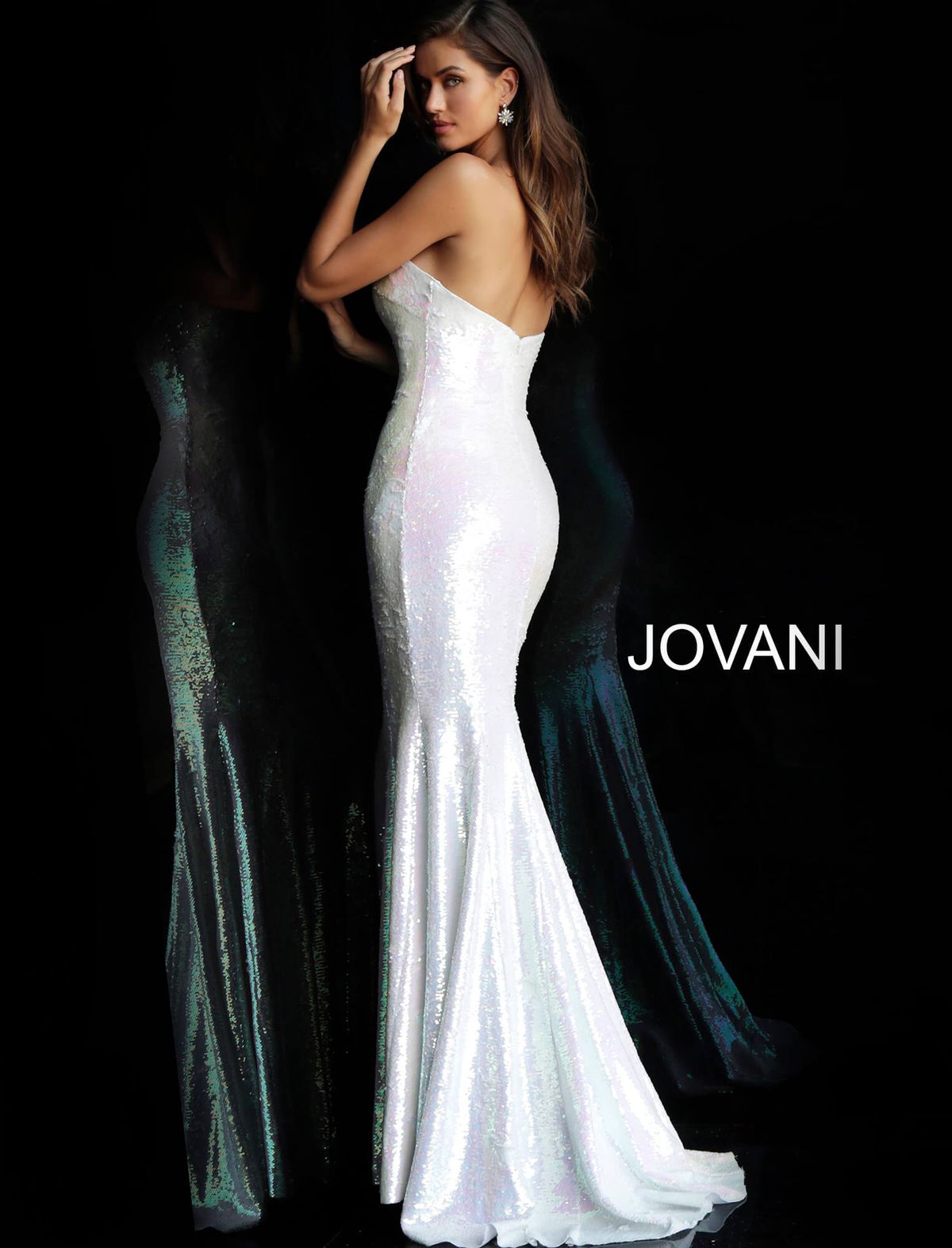 Style 65069 Jovani Size 2 Wedding Sequined White Mermaid Dress on Queenly