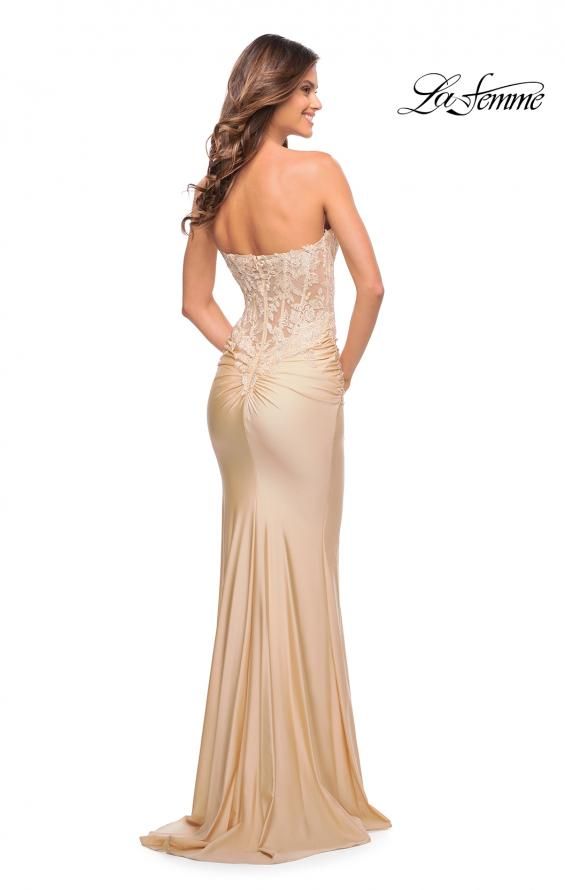 Style 30720 La Femme Size 10 Lace Gold Mermaid Dress on Queenly