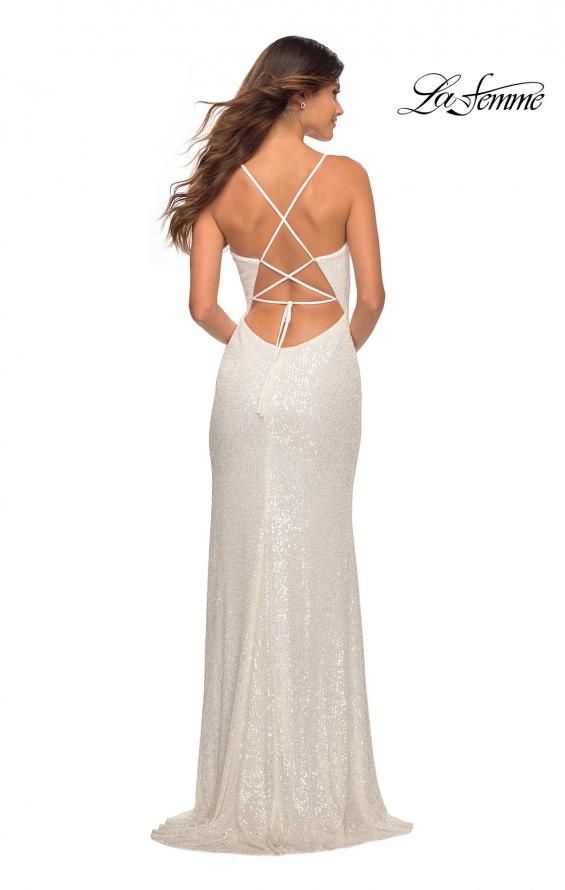 Style 30388 La Femme Size 10 Sequined White Side Slit Dress on Queenly