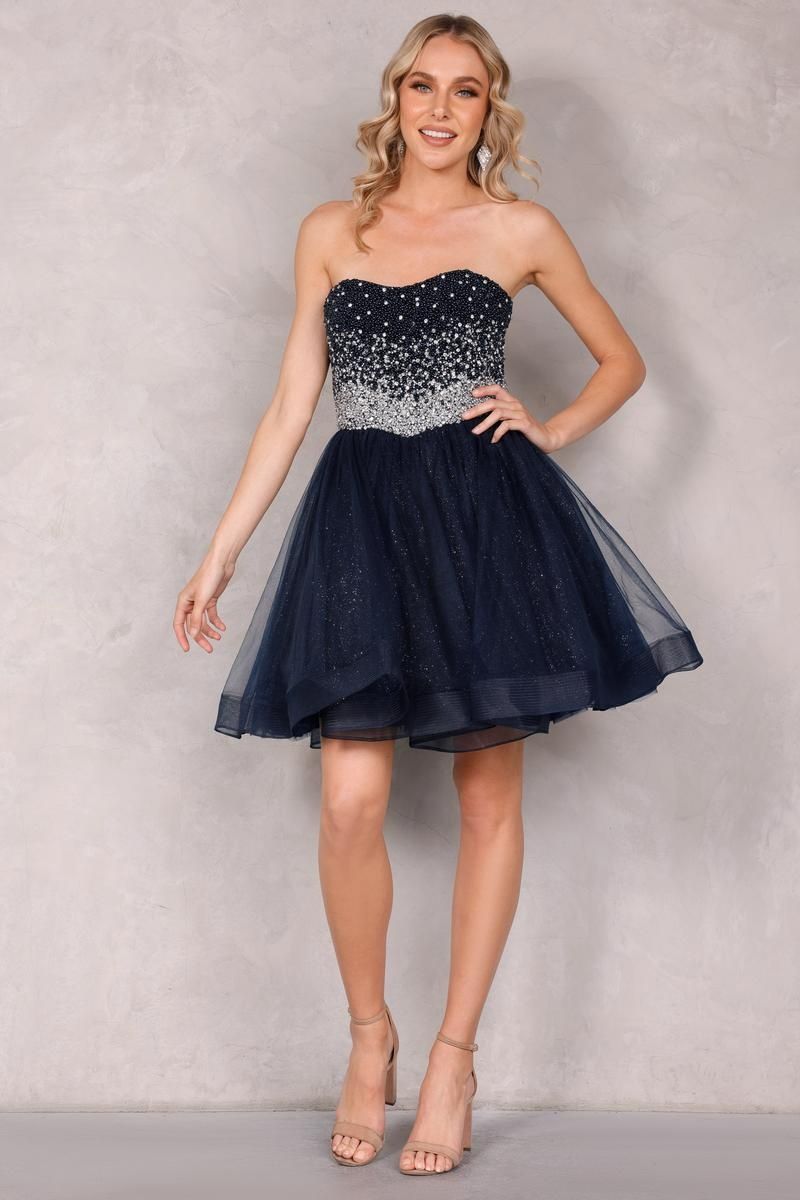 Style 2027H3393 Terani Couture Size 4 Navy Blue Cocktail Dress on Queenly