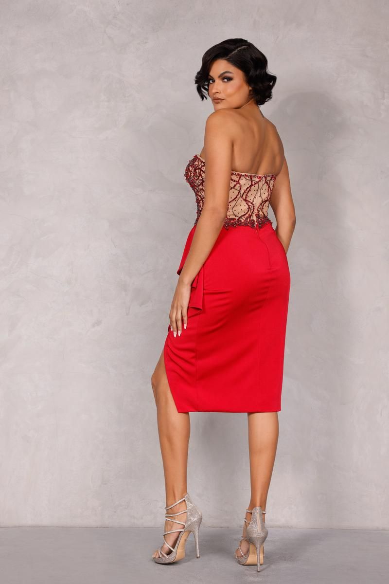 Style 2221C0353 Terani Couture Size 10 Red Cocktail Dress on Queenly