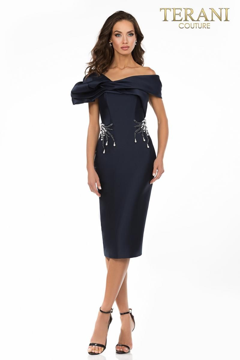 Style 2011C2009 Terani Couture Plus Size 16 Navy Blue Cocktail Dress on Queenly