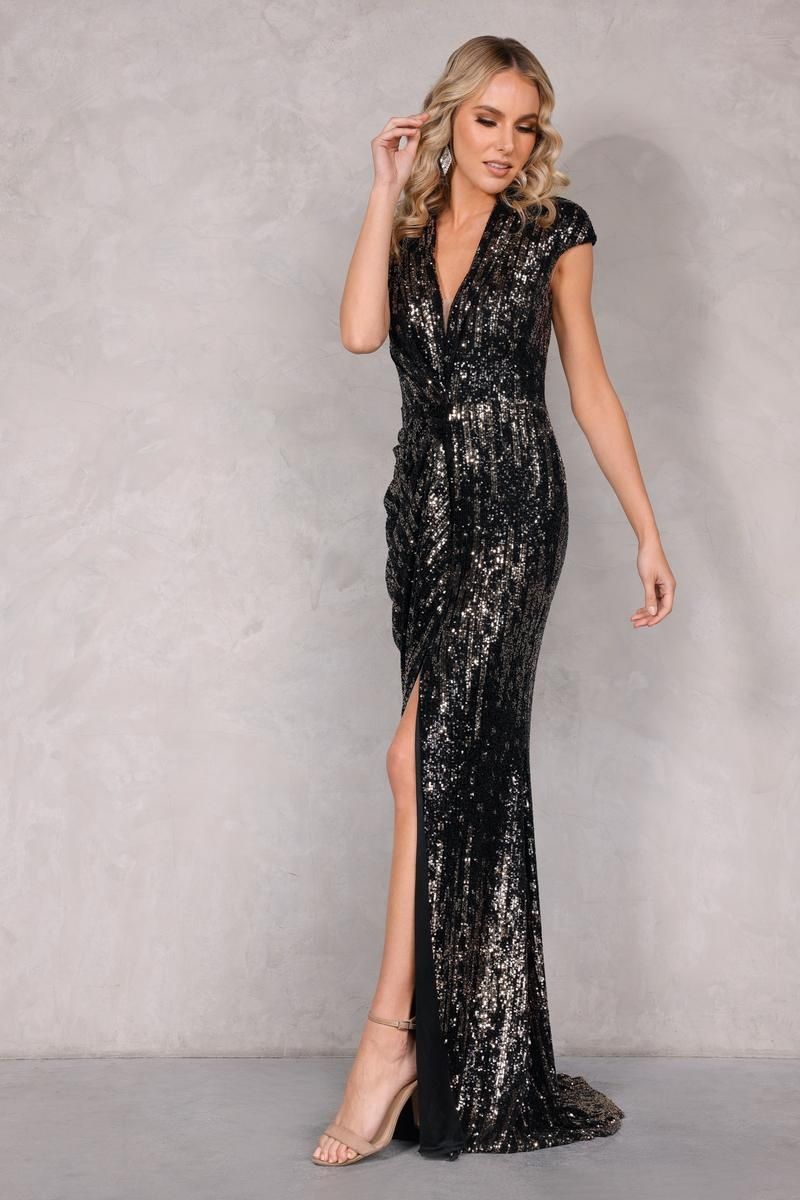 Style 2021E2860 Terani Couture Size 14 Pageant Black Side Slit Dress on Queenly