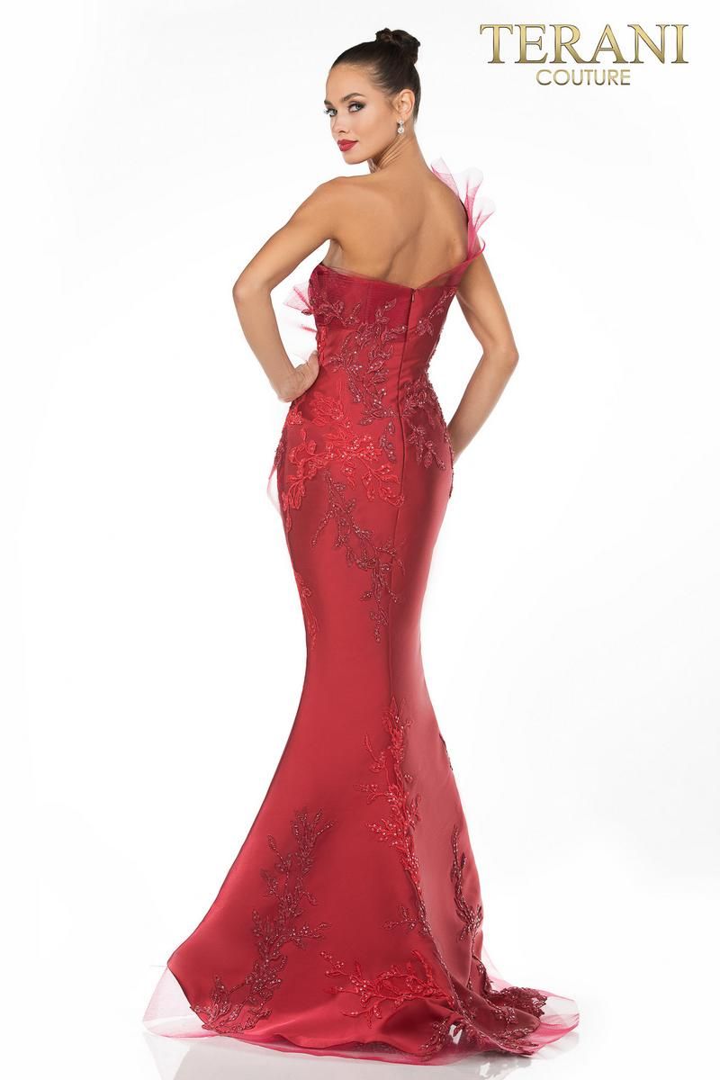 Style 1911E9095 Terani Couture Size 8 Pageant Burgundy Red Mermaid Dress on Queenly