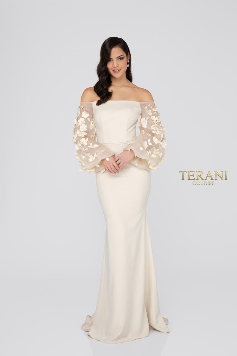 Style 1911E9128 Terani Couture Size 6 Prom Satin Nude Mermaid Dress on Queenly