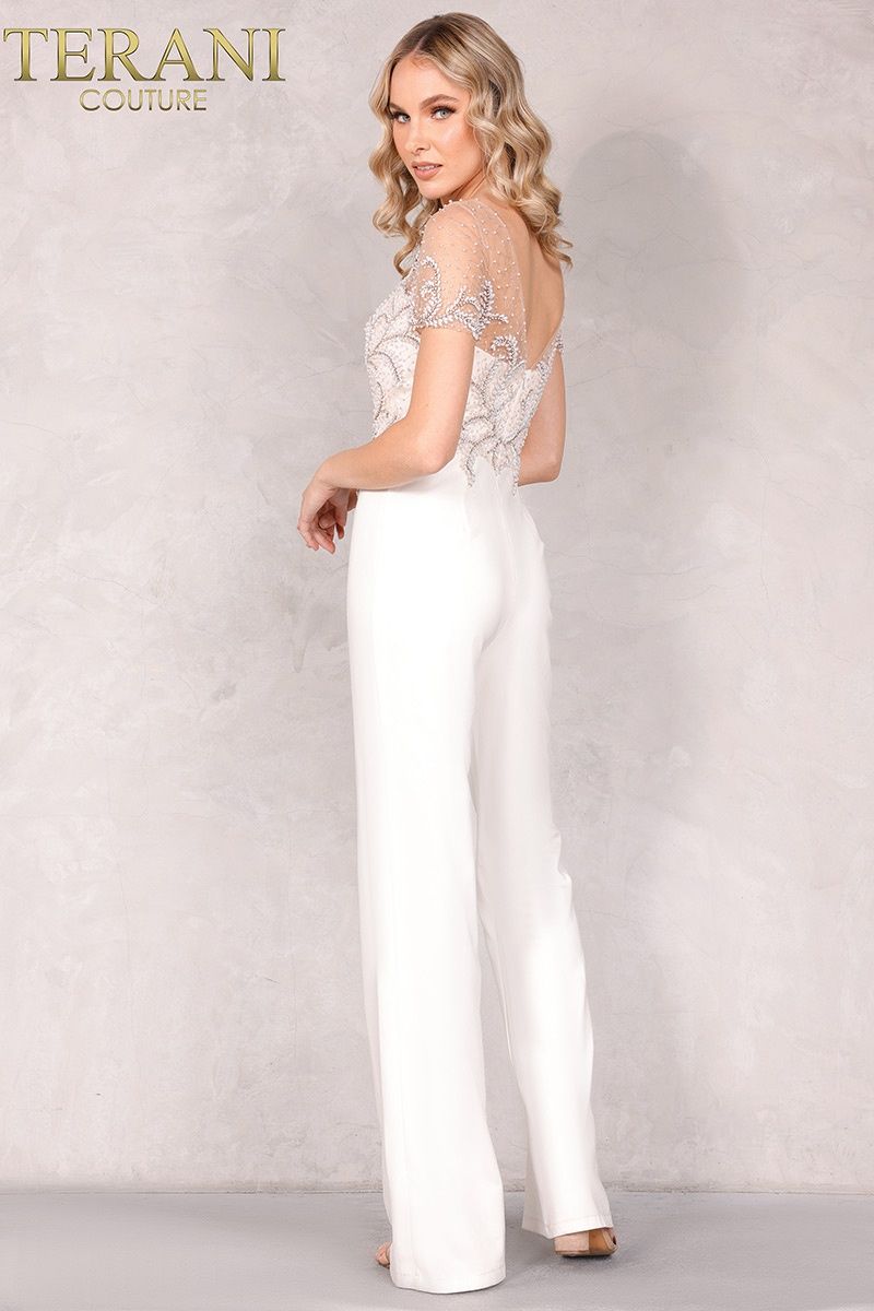 Style 2027E2940 Terani Couture Size 4 White Formal Jumpsuit on Queenly