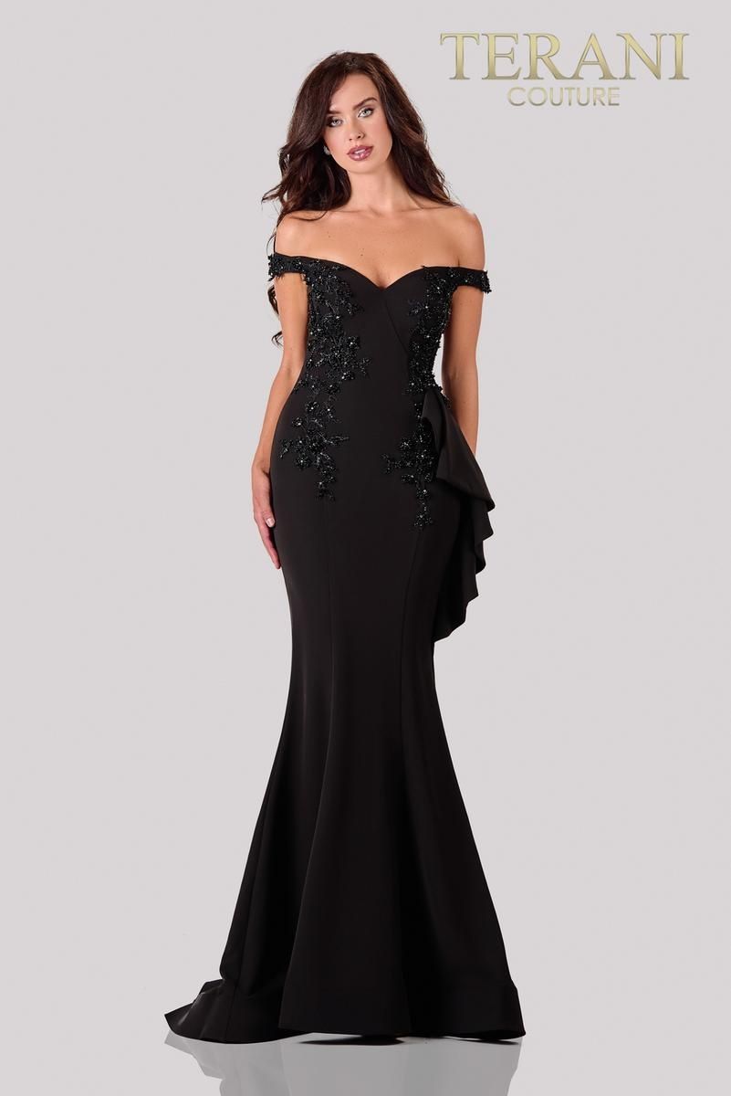 Style 2111E4732 Terani Couture Size 4 Prom Sequined Black Mermaid Dress on Queenly