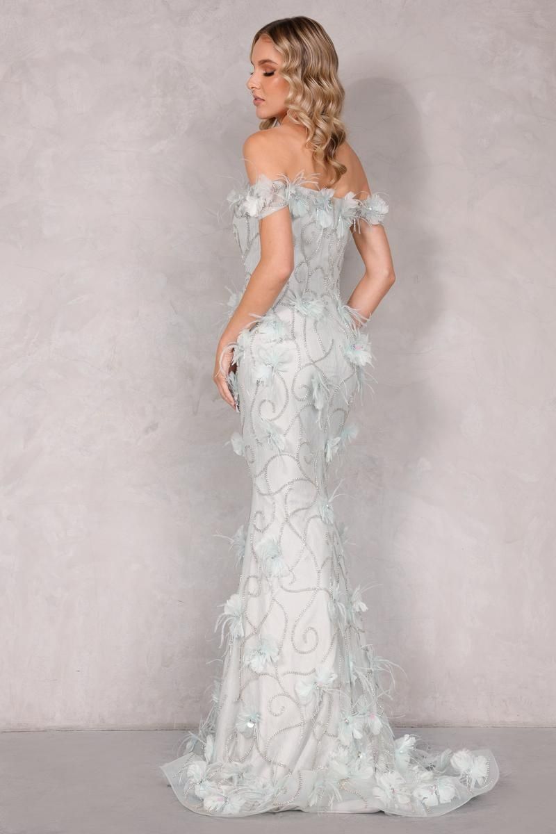Style 2027GL3231 Terani Couture Size 8 Prom Sequined Turquoise Nude Mermaid Dress on Queenly
