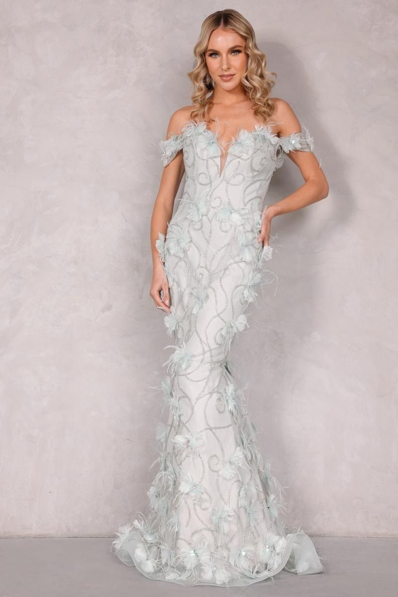 Style 2027GL3231 Terani Couture Size 8 Prom Sequined Turquoise Nude Mermaid Dress on Queenly