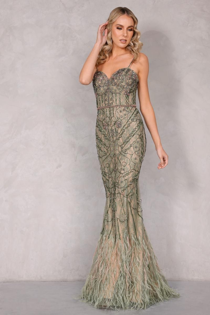 Style 2221GL0415 Terani Couture Size 0 Pageant Green Mermaid Dress on Queenly