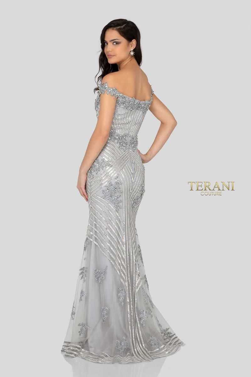 Style 1912GL9572 Terani Couture Size 4 Pageant Silver Mermaid Dress on Queenly