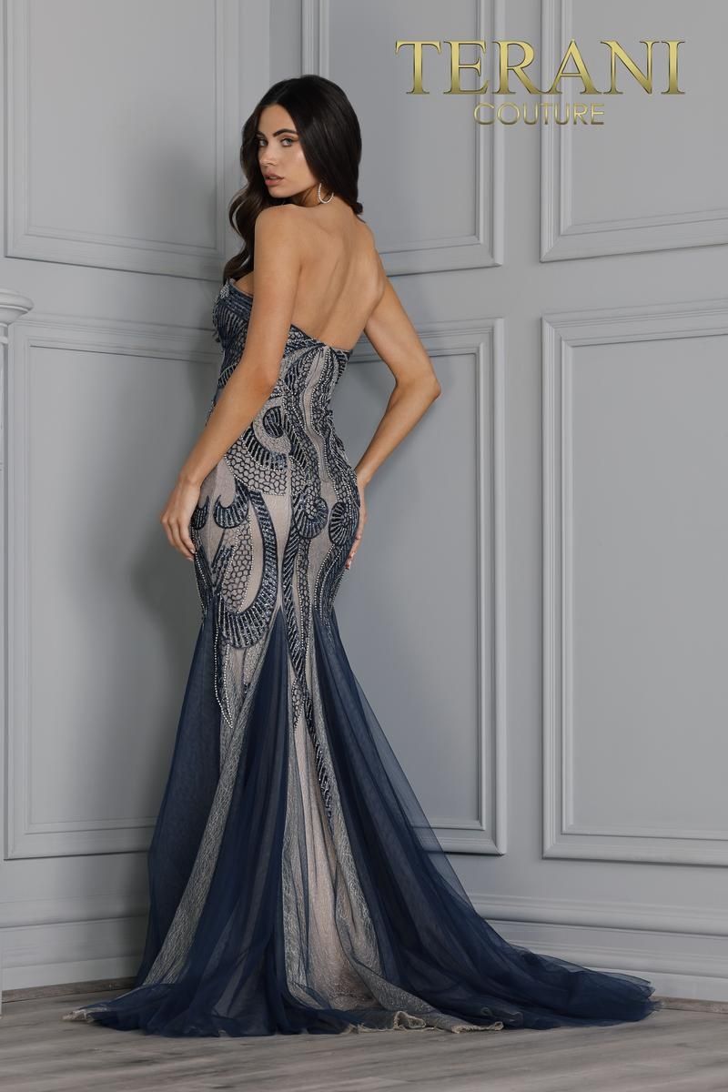Style 2215GL0110 Terani Couture Size 4 Pageant Navy Blue Mermaid Dress on Queenly