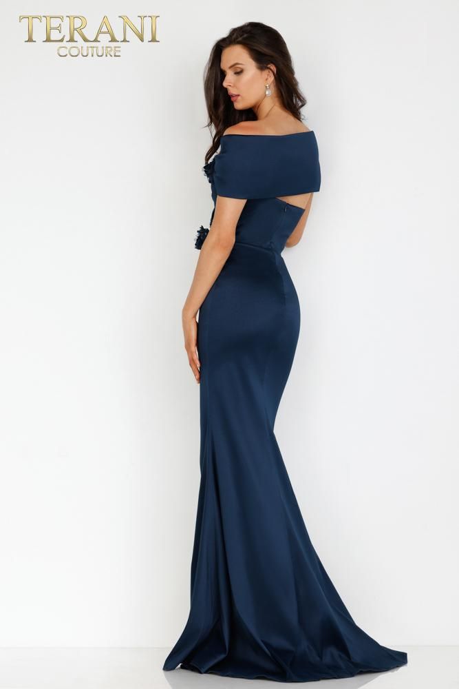 Style 2021M2969 Terani Couture Size 12 Navy Blue Floor Length Maxi on Queenly