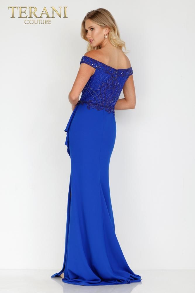 Style 2221M0381 Terani Couture Plus Size 20 Pageant Royal Blue Side Slit Dress on Queenly