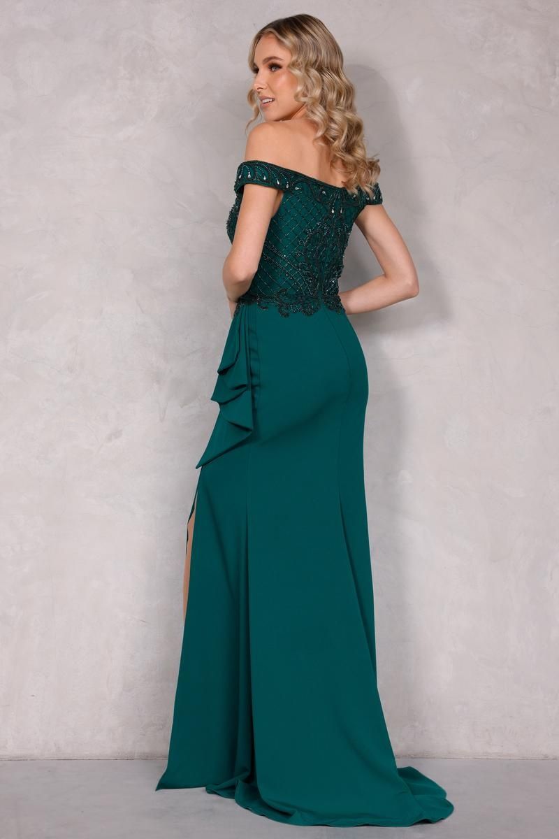 Style 2221M0381 Terani Couture Size 6 Pageant Emerald Green Side Slit Dress on Queenly