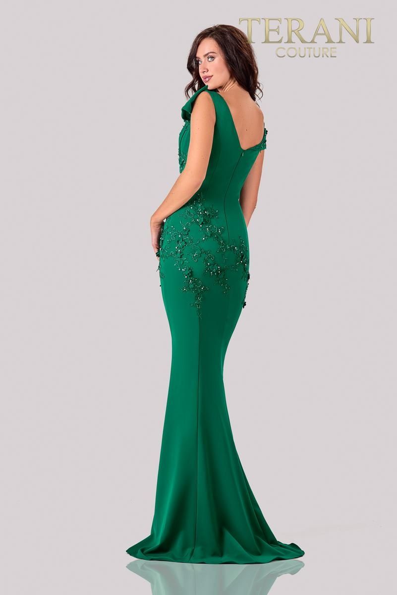 Style 2111M5261 Terani Couture Size 8 Pageant Emerald Green Side Slit Dress on Queenly