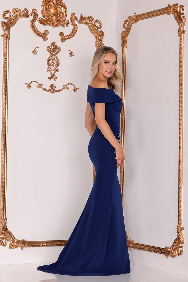 Style 2111M5289 Terani Couture Size 10 Navy Blue Side Slit Dress on Queenly