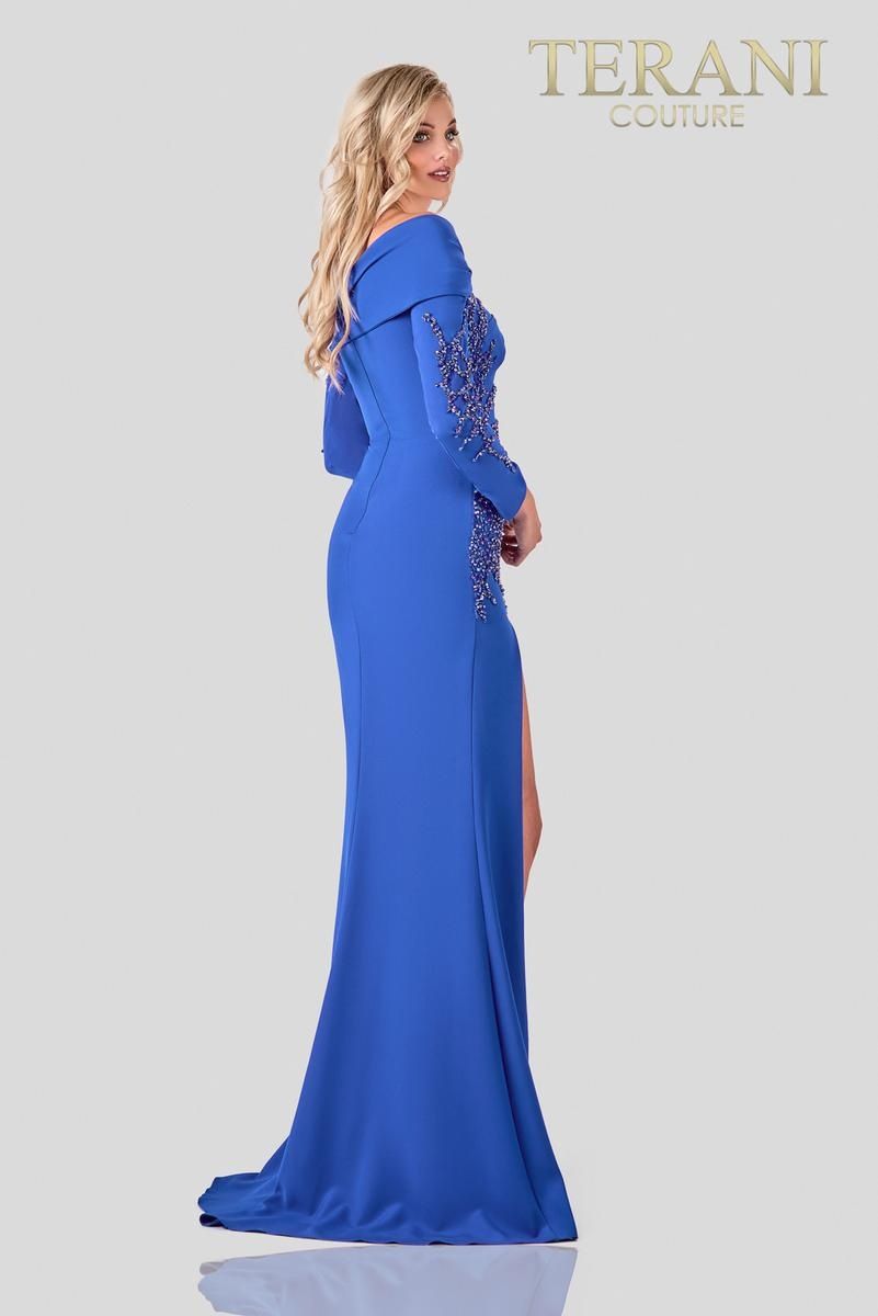 Style 2111M5263 Terani Couture Plus Size 20 Pageant Royal Blue Side Slit Dress on Queenly