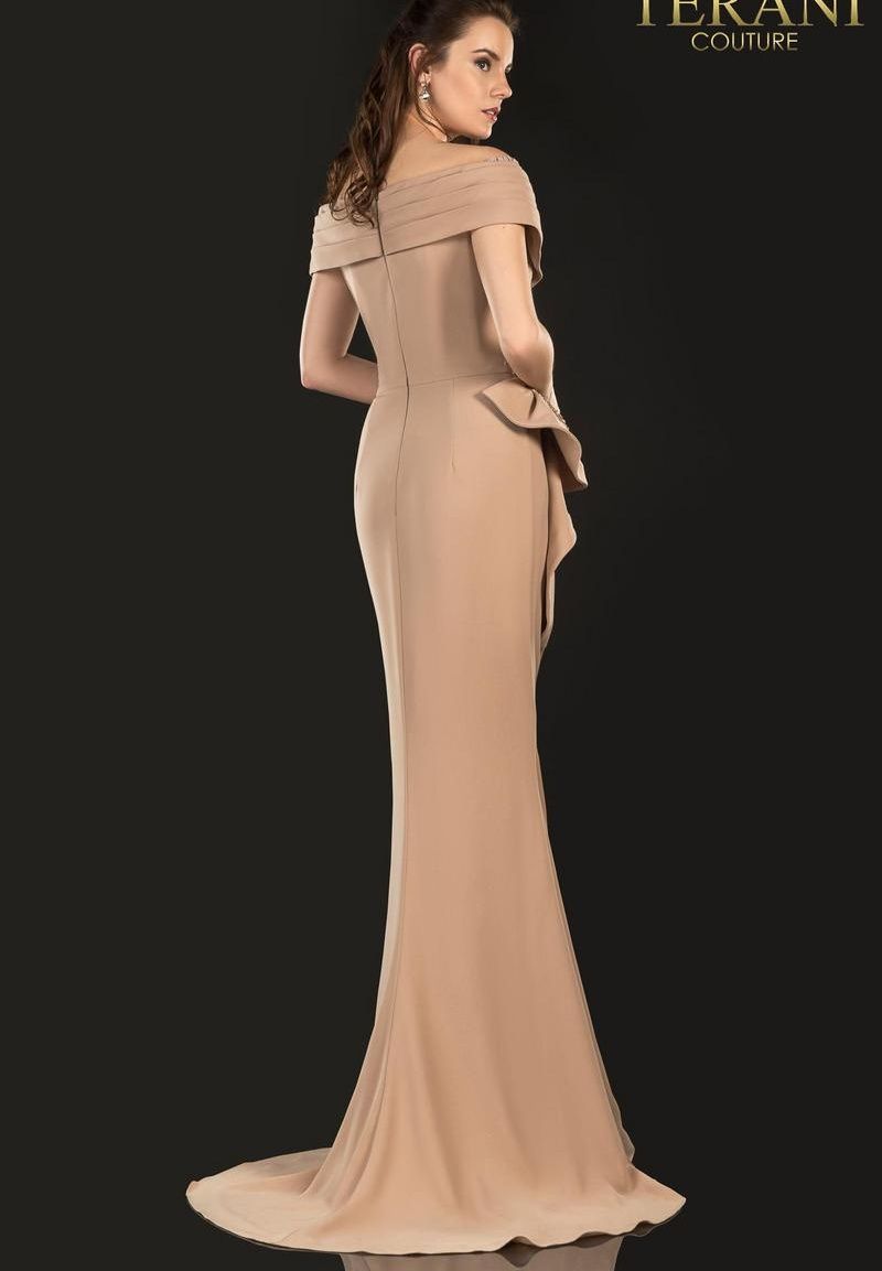 Style 2021M2986 Terani Couture Size 6 Pageant Nude Side Slit Dress on Queenly