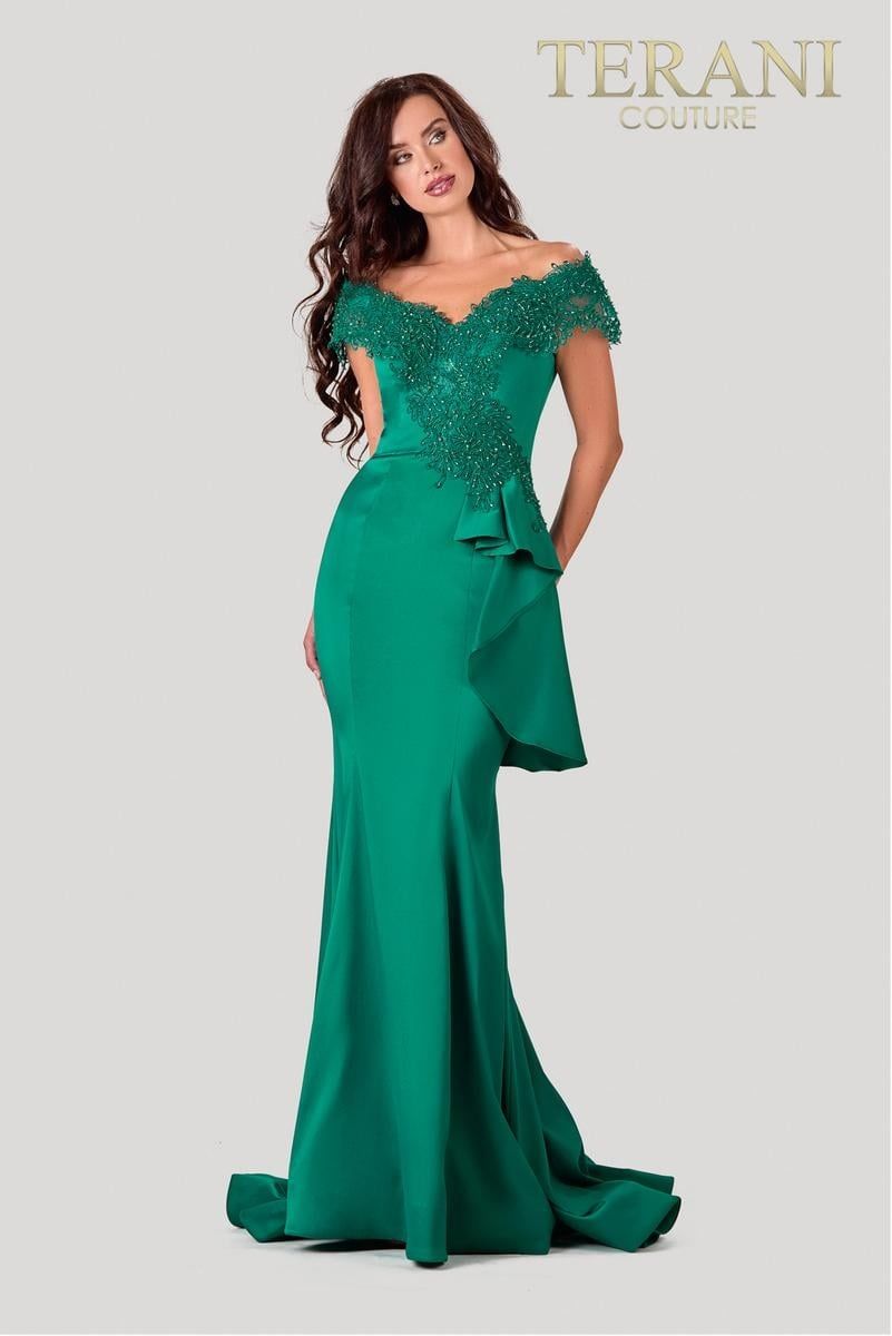 Style 2111M5255 Terani Couture Size 8 Pageant Emerald Green Floor Length Maxi on Queenly