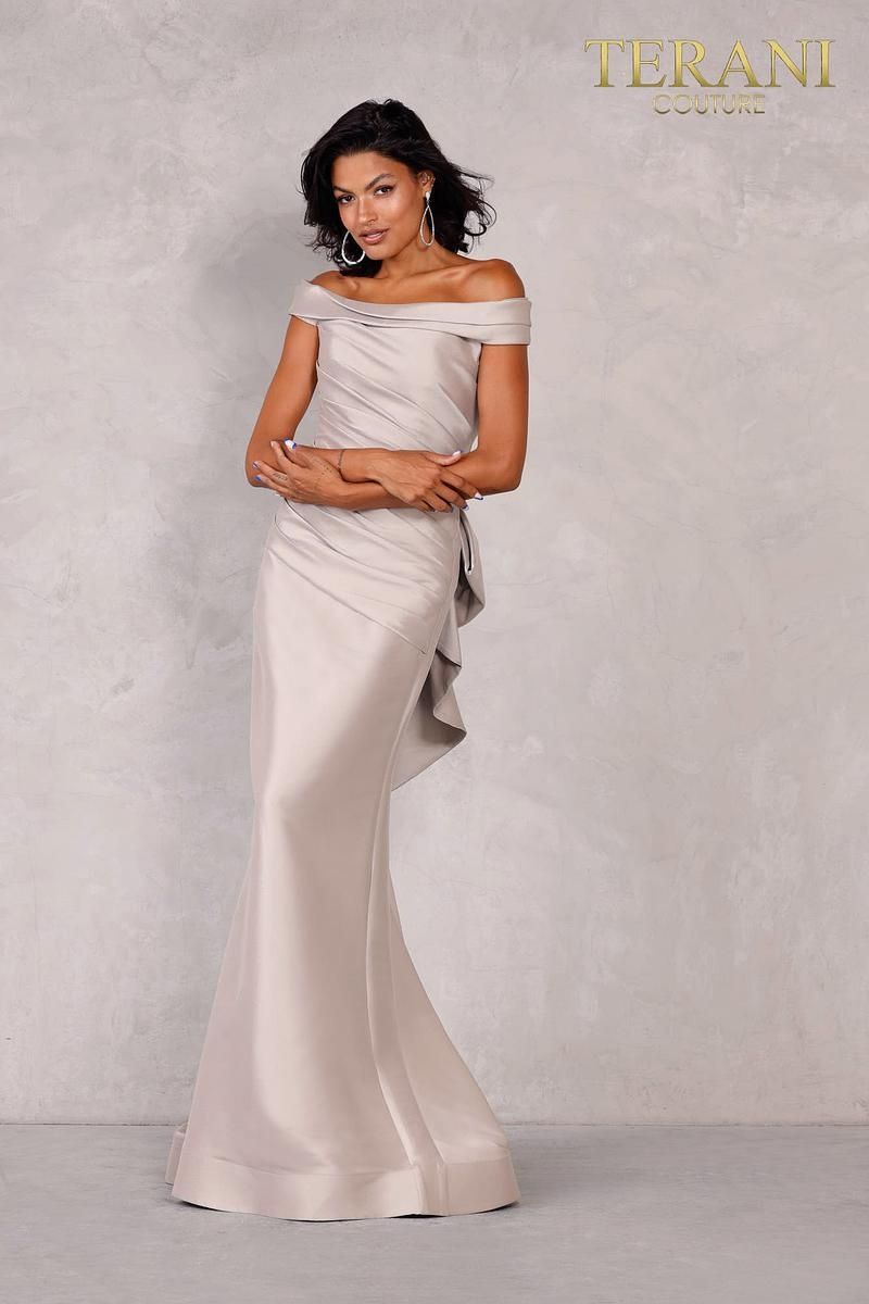 Style 2111M5299 Terani Couture Size 2 Prom Satin Nude Mermaid Dress on Queenly