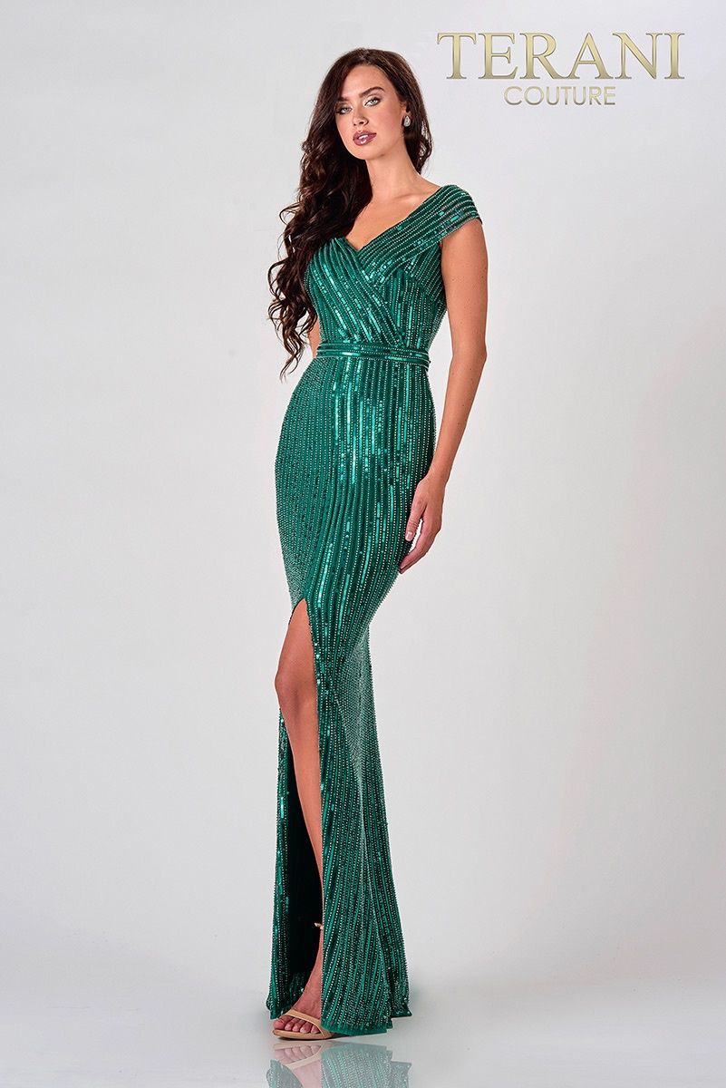 Style 2021M2980 Terani Couture Size 2 Pageant Green Side Slit Dress on Queenly