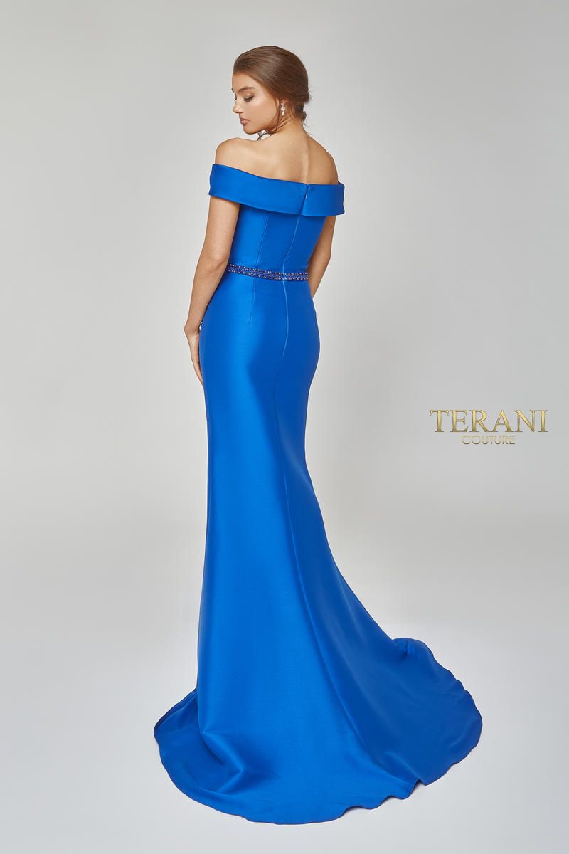 Style 1921M0510 Terani Couture Plus Size 16 Pageant Royal Blue Side Slit Dress on Queenly