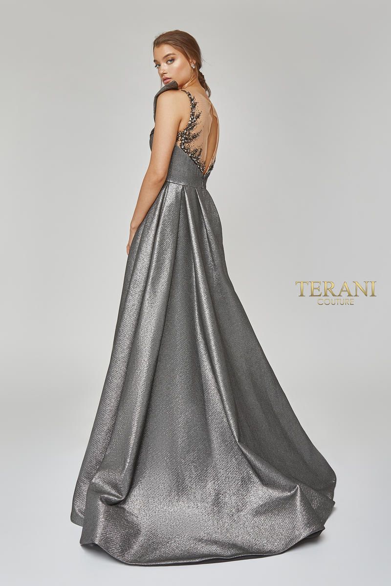 Style 1921M0486 Terani Couture Size 4 Pageant Silver Ball Gown on Queenly