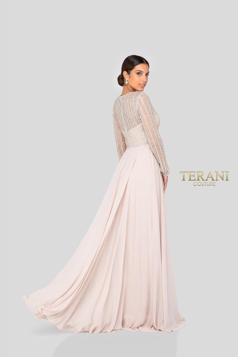 Style 1911M9326 Terani Couture Size 4 Prom Sequined Nude Floor Length Maxi on Queenly