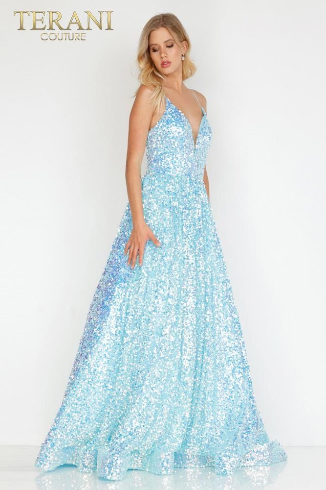 Style 231P0084 Terani Couture Size 2 Prom Turquoise Blue Ball Gown on Queenly