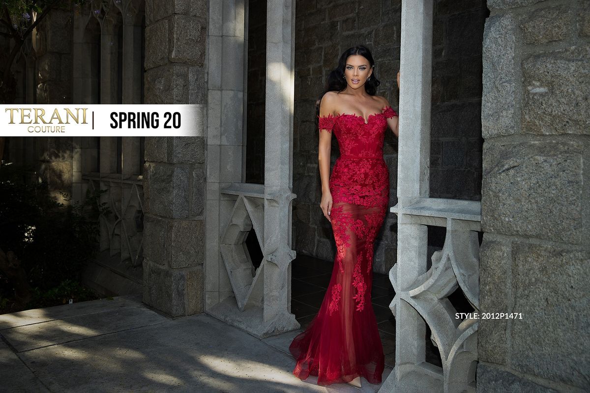 Style 2012P1471 Terani Couture Size 0 Red Mermaid Dress on Queenly