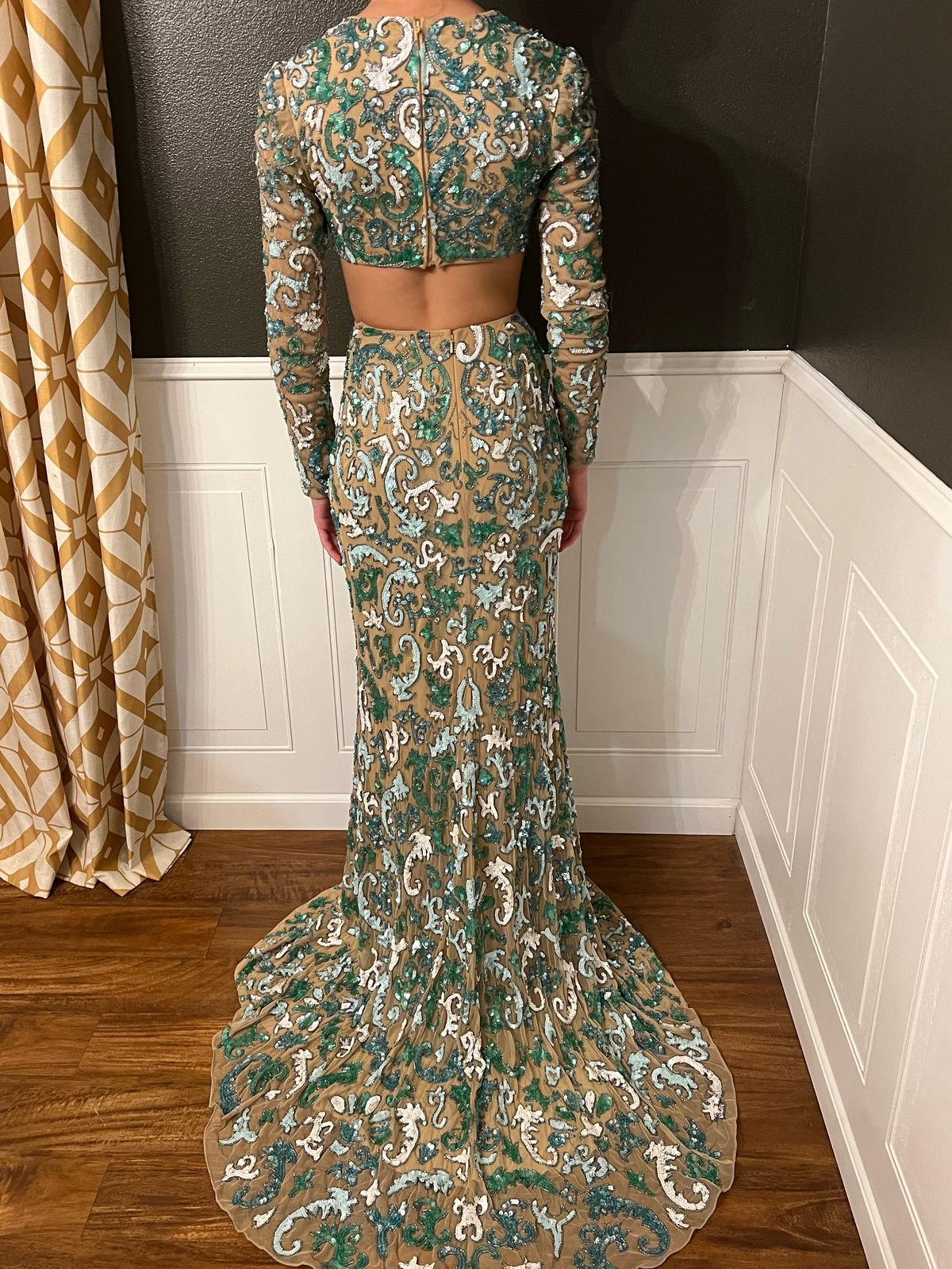 Sherri Hill Size 0 Prom Long Sleeve Multicolor Mermaid Dress on Queenly