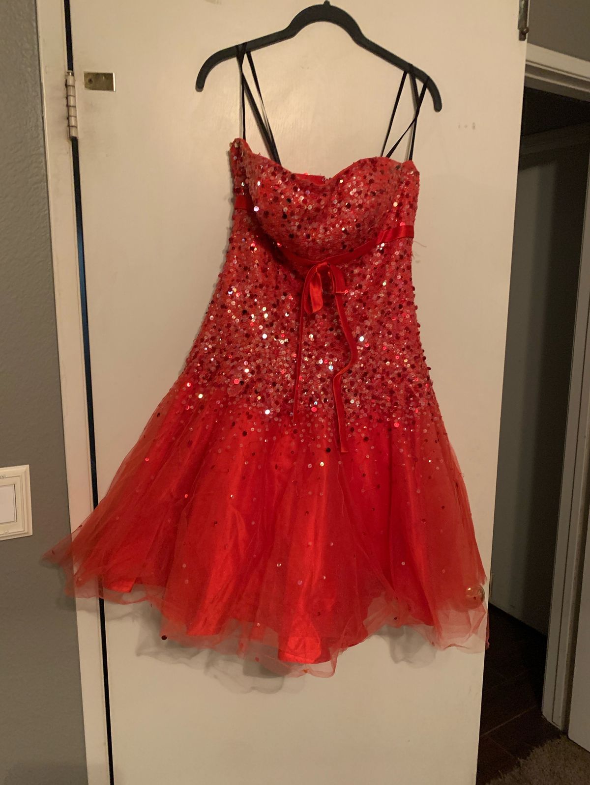 Camille La Vie Size 6 Prom Strapless Red A-line Dress on Queenly